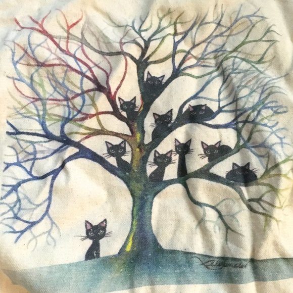 Illustrated Cat Tree Book Bag Tote Trick-or-Treat Bag - Picture 2 of 4